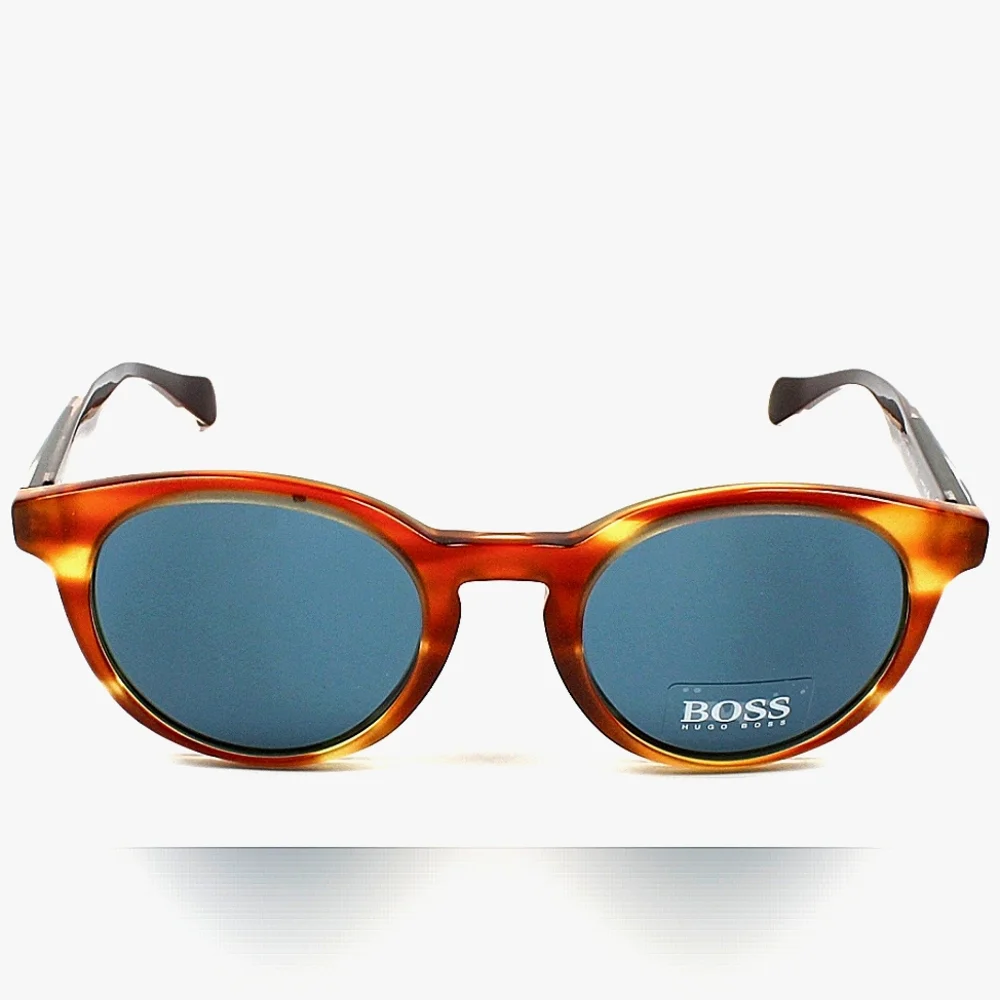 Boss Round Sunglasses Men's Horn Crystal Brown 50mm